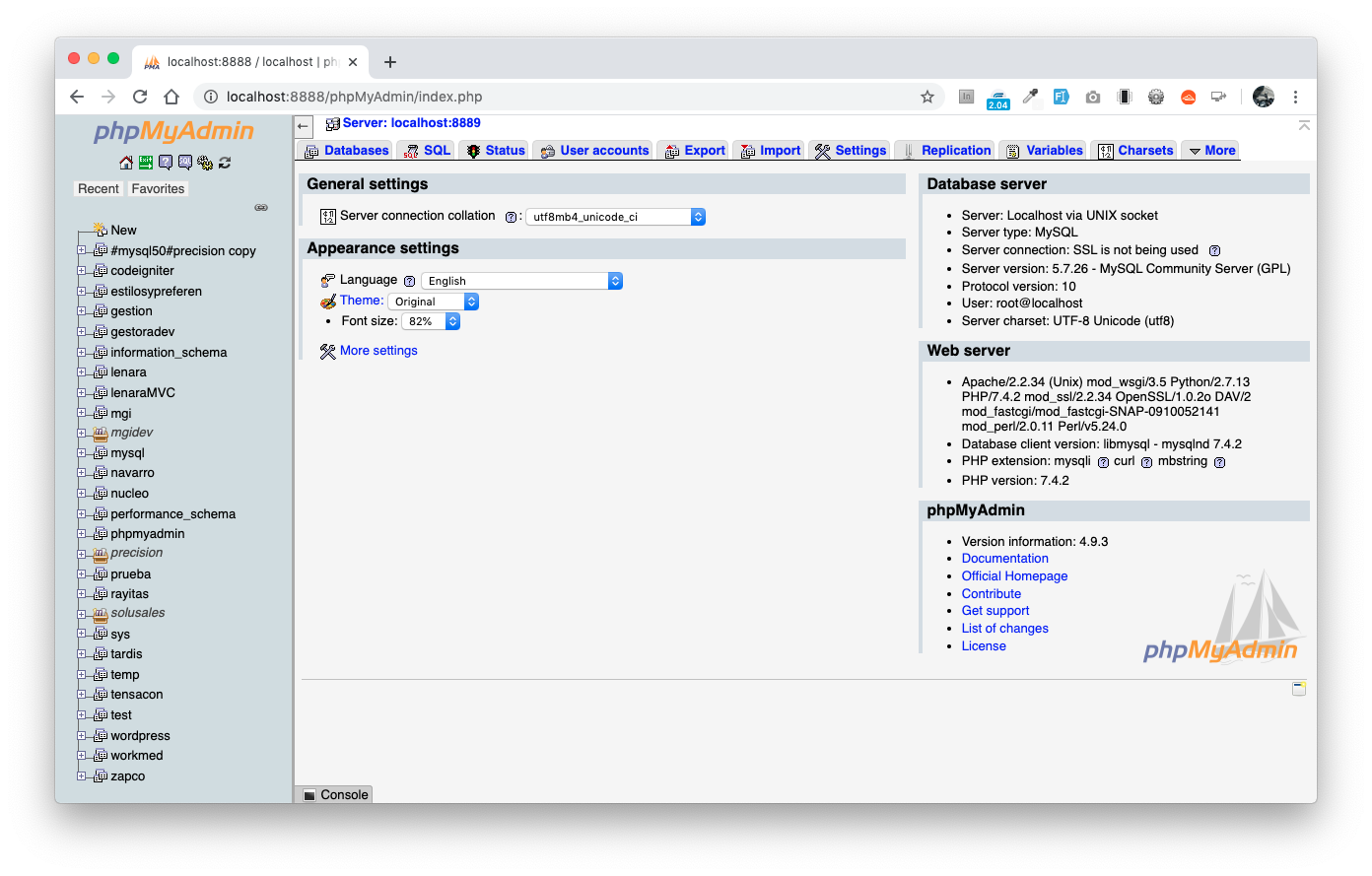 Home phpMyAdmin