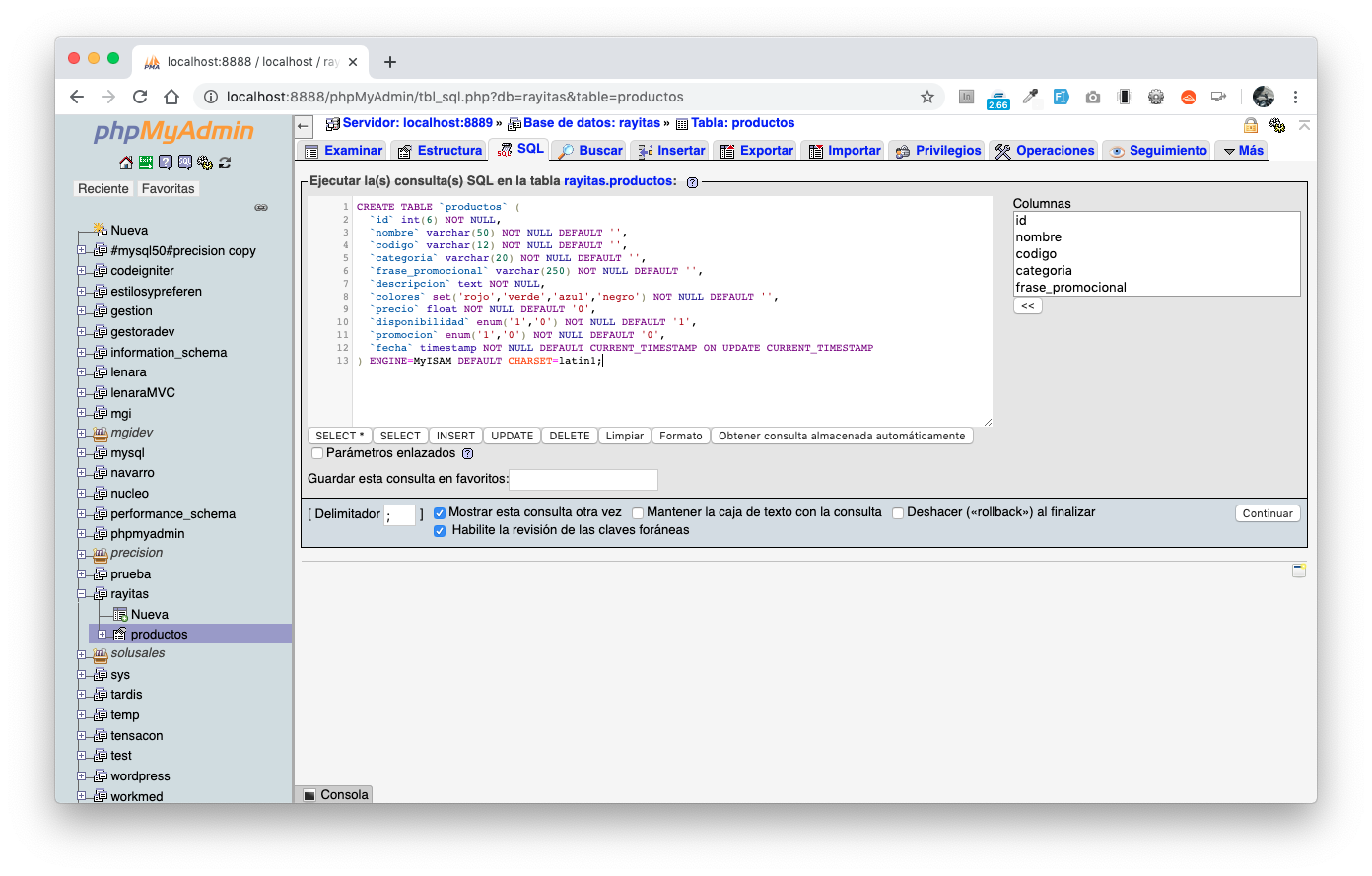 Formulario para ingresar SQL